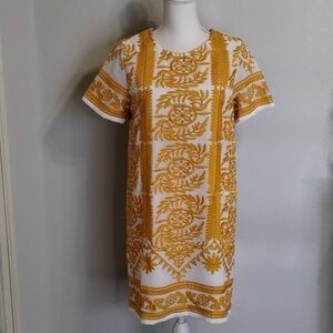 All:row Yellow White Embroidered Leaf Pattern Dress Size Small